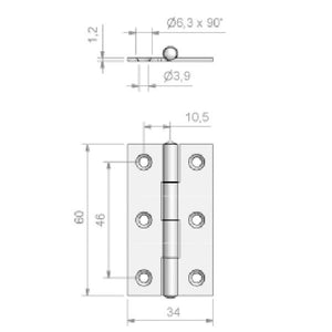 Roca Scharnier rostfreier Stahl 17+17x60mm