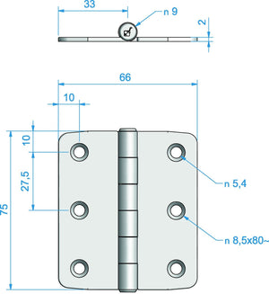 Roca Scharnier rostfreier Stahl 33+33x75mm