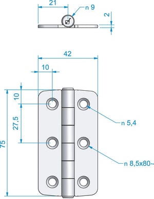 Roca Scharnier rostfreier Stahl 21+21x75mm
