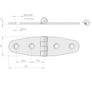 Roca Scharnier rostfreier Stahl 50+50x30mm