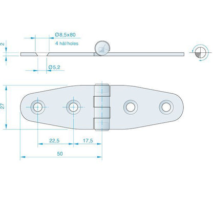 Roca Scharnier rostfreier Stahl 50+50x30mm