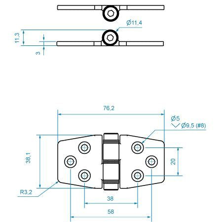  38 × 76 mm