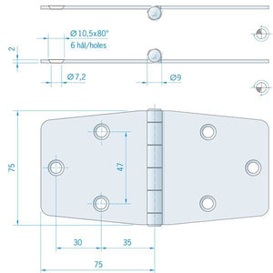 Roca Scharnier Edelstahl – 150 × 75 mm
