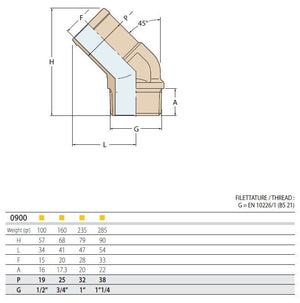 Guidi Schlauchanschlussstutzen Messing  45° Aussengewinde