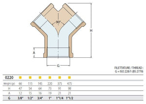 Guidi Y-Stück Messing – Verteiler-Fitting mit drei Innengewinden