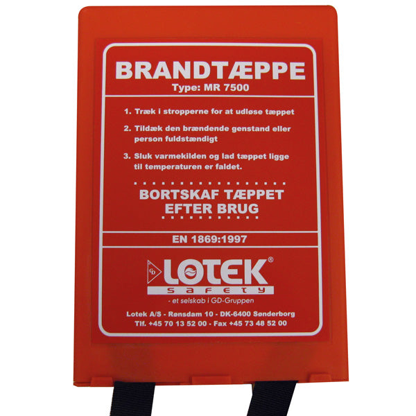Feuerlöschdecke 120x180cm in Tasche dänische Beschriftung