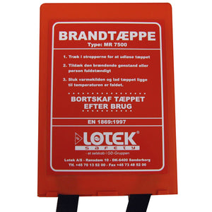 Feuerlöschdecke 120x180cm in Tasche dänische Beschriftung