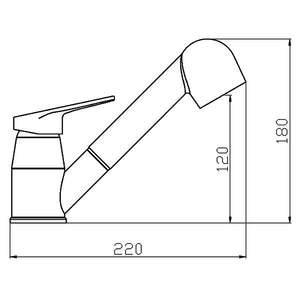 Swivel mixer tap with extendable shower hose L=120cm