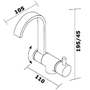 Slim faucet with mixer tap H=195mm W=110mm