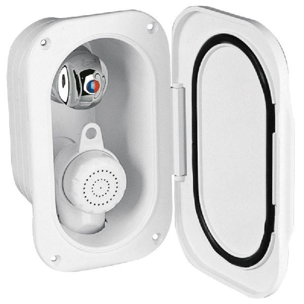 Nuova Rade Cockpitdusche Gehäuse mit Tür B=75mm H=145.5 mit Duschekopf und Schlauch L=3m weiss