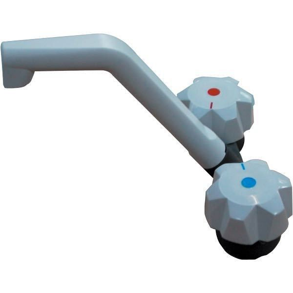 Wasserhahn Kalt- und Warmwasser mit Kontakt zum Starten der Frischwasserpumpe grau Anschluss 10/12mm