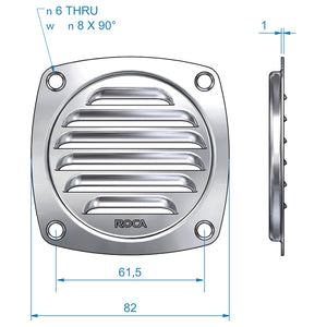 Roca Lüftungsgitter rostfreier Stahl L=82mm B=82mm