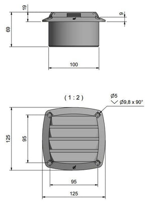 Roca Lüftungsgitter aus PVC mit Schlauchanschluss – 125 × 125 mm