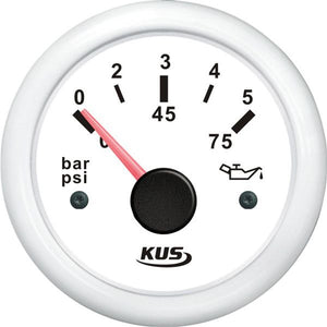 KUS Anzeige Öldruck 0-5bar 10-184 und 240-33 Ohm 12/24V weiss