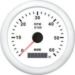 KUS Drehzahlmesser für Dieselmotoren 0-6000 U/min mit Betriebsstundenzähler 12/24V weiss