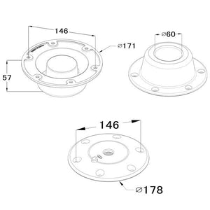ESM Tischstütze D=60mm Aluminium L=685mm mit Beschlag für Tischplatte und Basis D=178mm H=14mm