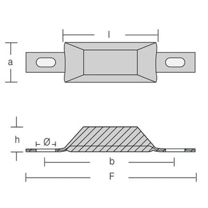1852 Aluminum anode, flat with tabs