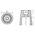 1852 Zinc anode for shaft with hexagonal nut