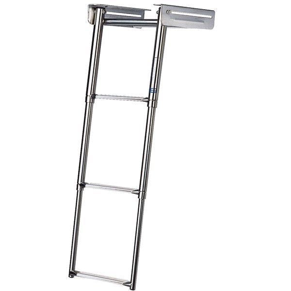 Badeleiter rostfreier Stahl teleskopierbar einschiebbar zur Montage unter Badeplattform 3 Stufen L=870mm B=254mm