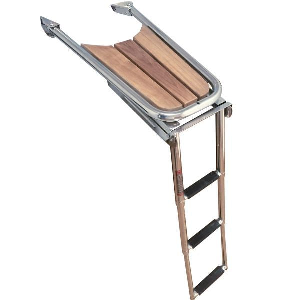 Bugplattform rostfreier Stahl mit Teakholzbelag und Leiter L=65cm B=33cm Rohr D=25mm