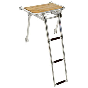 Badeplattform rostfreier Stahl mit 3 stufiger Leiter teleskopierbar zum Einschieben L=45cm B=39cm Rohr D=25mm