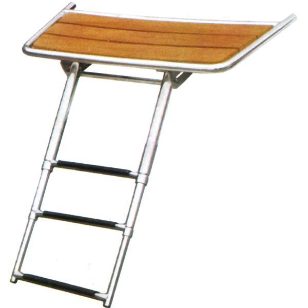 Gotthardt Badeplattform mit 3-stufiger Teleskop-Leiter – Edelstahl/Teak