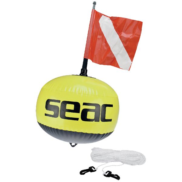 SEAC Taucherboje mit Flagge und Leine – fluoreszierend
