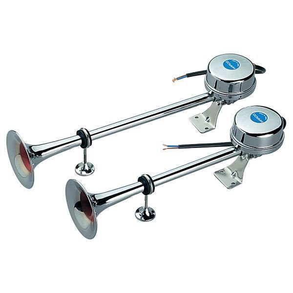 MARCO Trompetenhorn  doppelt Messing verchromt 12V 112dB L=430mm