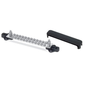 BEP Sammelstützpunkt Eingang 2xM6 Ausgang 24xM4 max 48V DC 100A L= 204mm mit Abdeckkappe schwarz