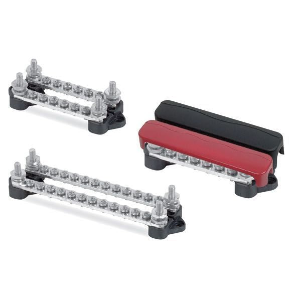 BEP Sammelstützpunkt doppelt ja Eingang 2xM6 Ausgang 6xM4 max 48V DC 100A L= 113mm mit Abdeckkappen rot und schwarz