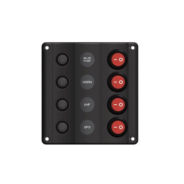 Elektropaneel Wave mit 4 Schaltern und Automatiksicherungen