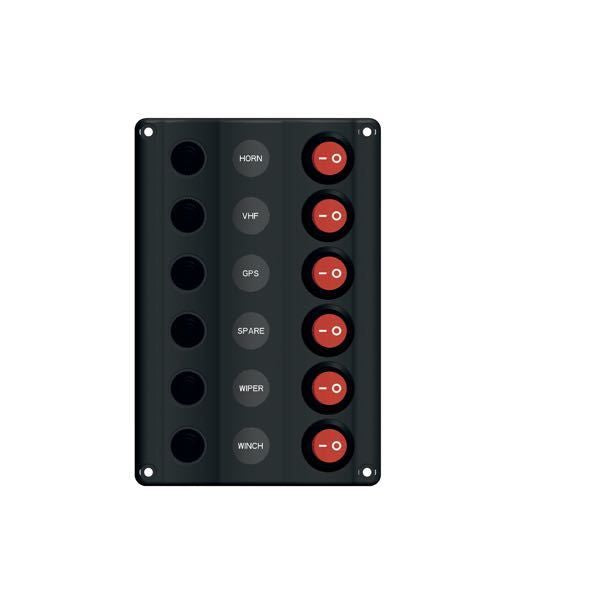 Elektropaneel Wave mit 6 Schaltern und Automatiksicherungen