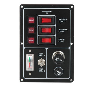 Elektropaneel 3 Schalter/Sicherungen mit Batterianzeige f.2 Batterien und Zigarettenanzündersteckdose