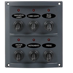 Elektropaneel deluxe 6 Schalter / Sicherungen mit LED Kontrollleuchten