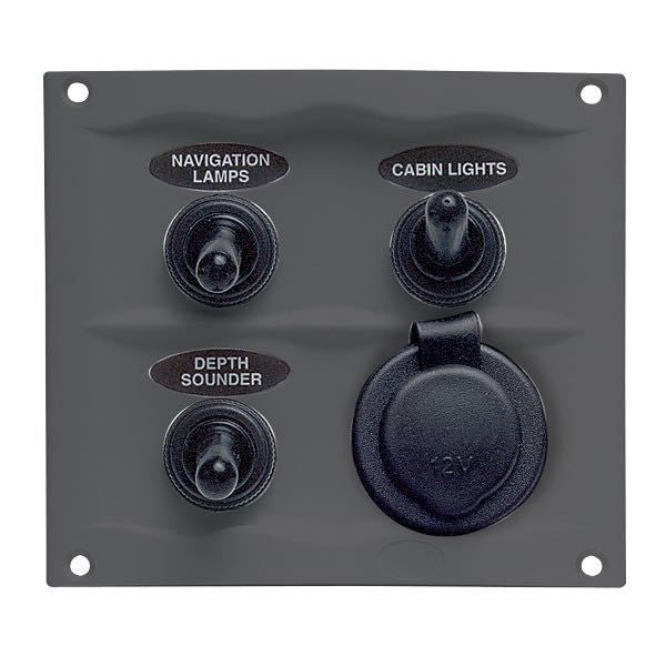 BEP Schalttafel – 3 Schalter und 12 V Steckdose