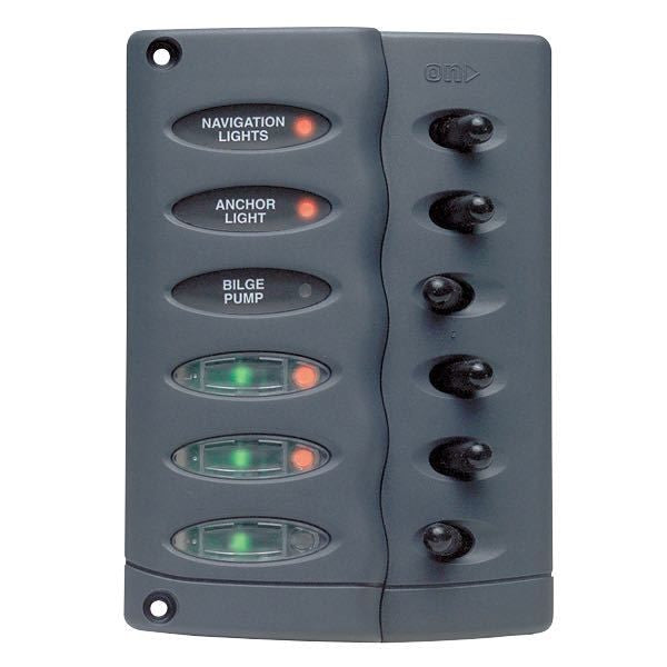 BEP Schalttafel mit 6 Schaltern und Automatiksicherungen – 12/24 V
