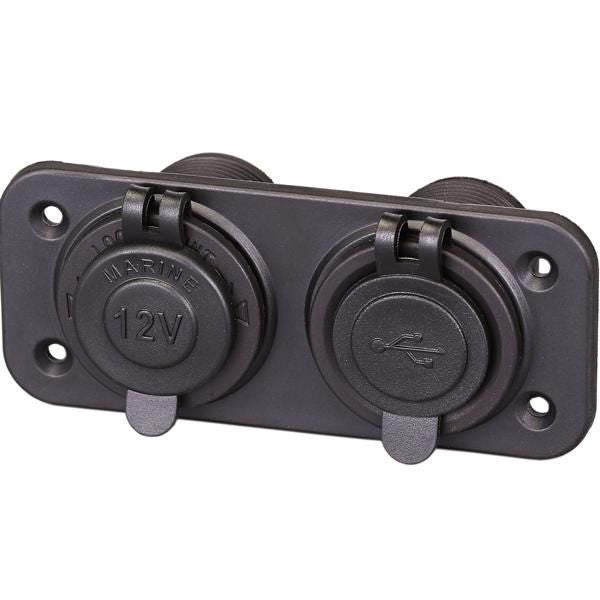 1852 USB-Steckdose wasserdicht – 12 V Panel mit Doppel-USB und Zigarettenanzünder