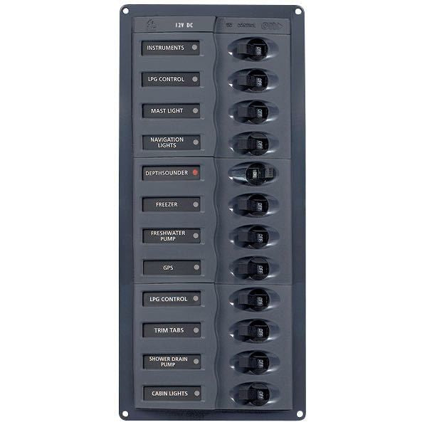 BEP Schalttafel mit 12 Schaltern und Automatiksicherungen H=285mm B=127mm T=65mm