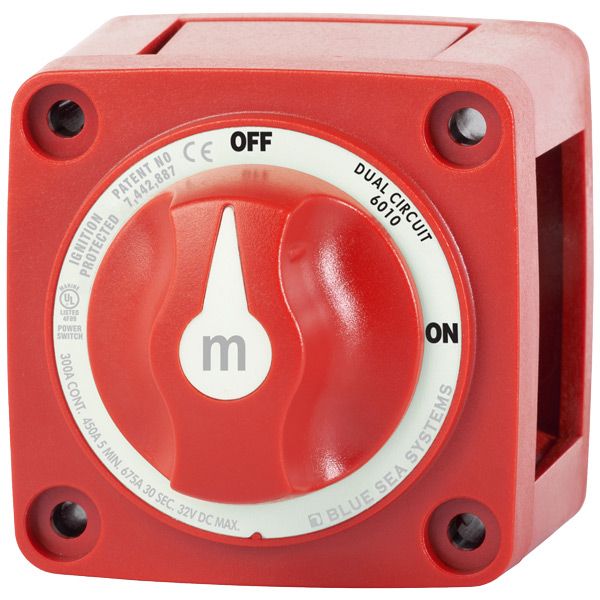 Blue Sea Systems Batterieschalter Mini Dual 300 A – kompakter Zweibatterie-Schalter