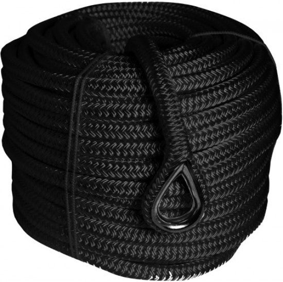 1852 Geflochtene Ankerleine mit Kausch rostfrei D=12mm L=40m schwarz