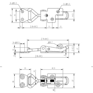 1852 Hebelverschluss rostfreier Stahl mit Hakenbeschlag L=76mm B=26mm