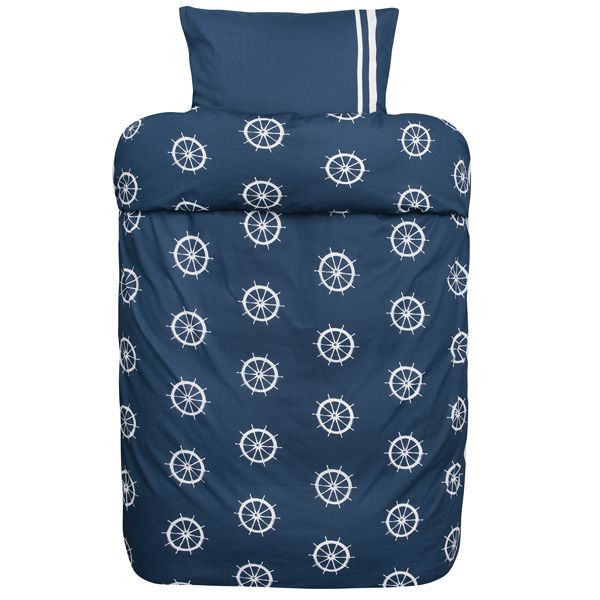 Bettwäscheset Baumwolle 140x200cm blau/weiss maritimes Motiv