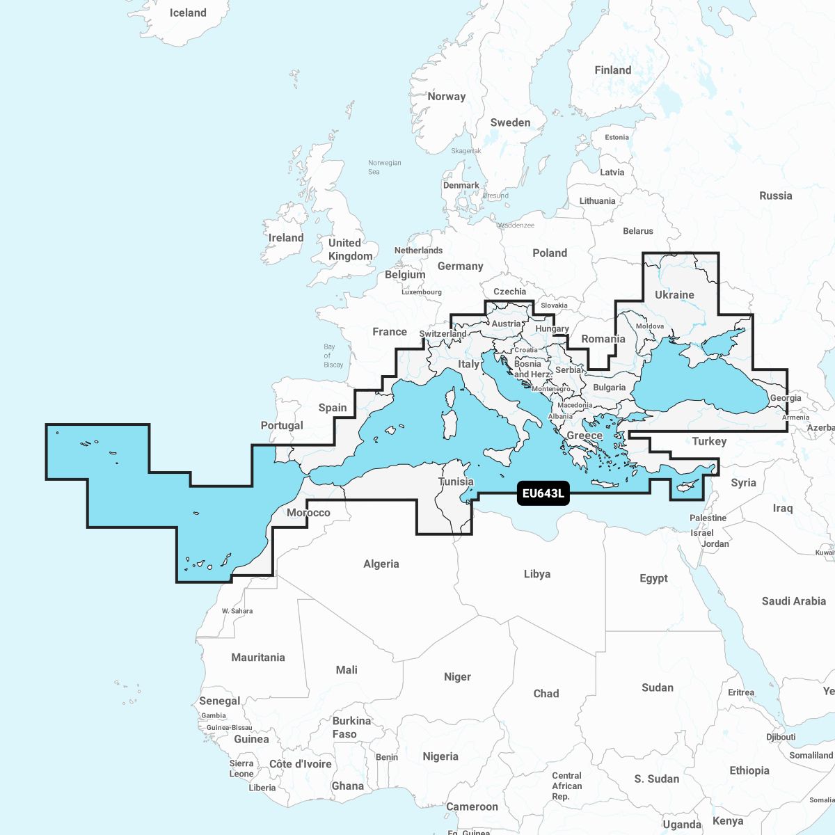 Garmin Navionics+ EU643L Mittelmeer mit Azoren und Schwarzes Meer
