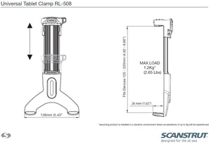 Scanstrut ROKK MINI Top-Halterung RL-508 für Tablets mit einer Höhe von 125mm bis 220mm