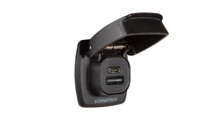 Scanstrut ROKK Flip Pro Plus SC-USB-F4 USB socket with mounting plate, input 12/24V, output 1x USB-A, 1x USB-C, at 12V 36W, at 24V 60W (USB-C), waterproof to IPX4 with closed cover