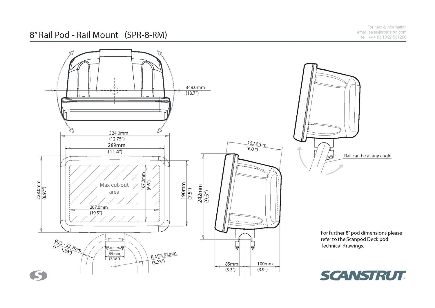 Scanstrut Rail Pod SPR – wasserdichte Gerätehalterung für Kartenplotter & Navigationsinstrumente