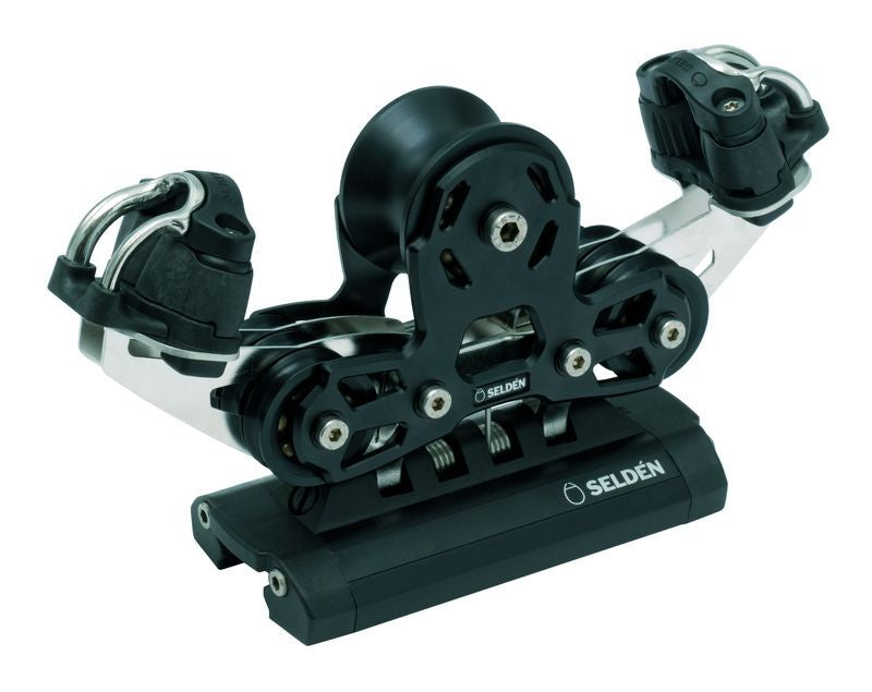 Seldén Performance Großschot-Traveller System 30 mit festem Block und dreifachen Umlenkungen mit Klemmen für Kontrollleinen