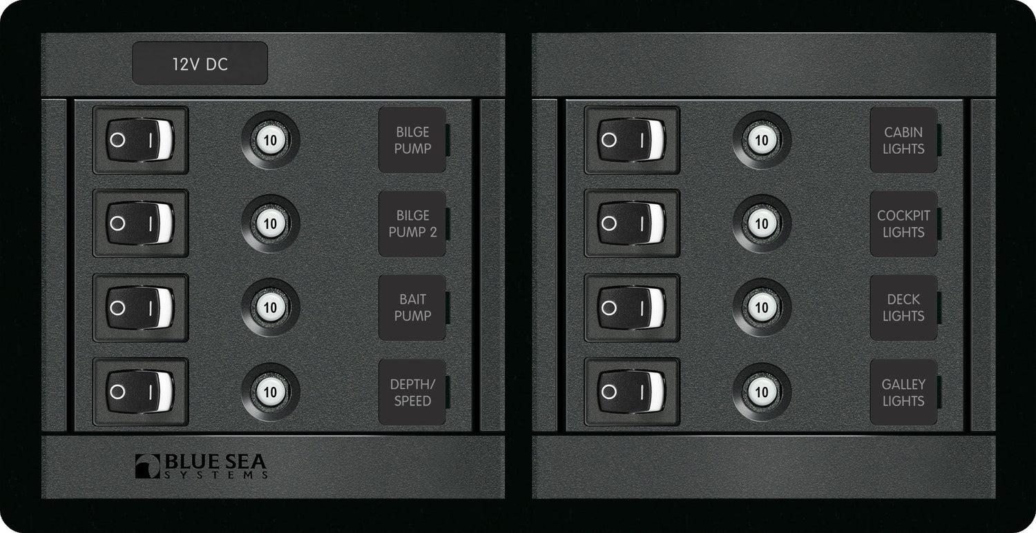 Blue Sea Systems Schaltpanel für BSS Automatik-Sicherungen – 8-fach Bordnetzverteilung