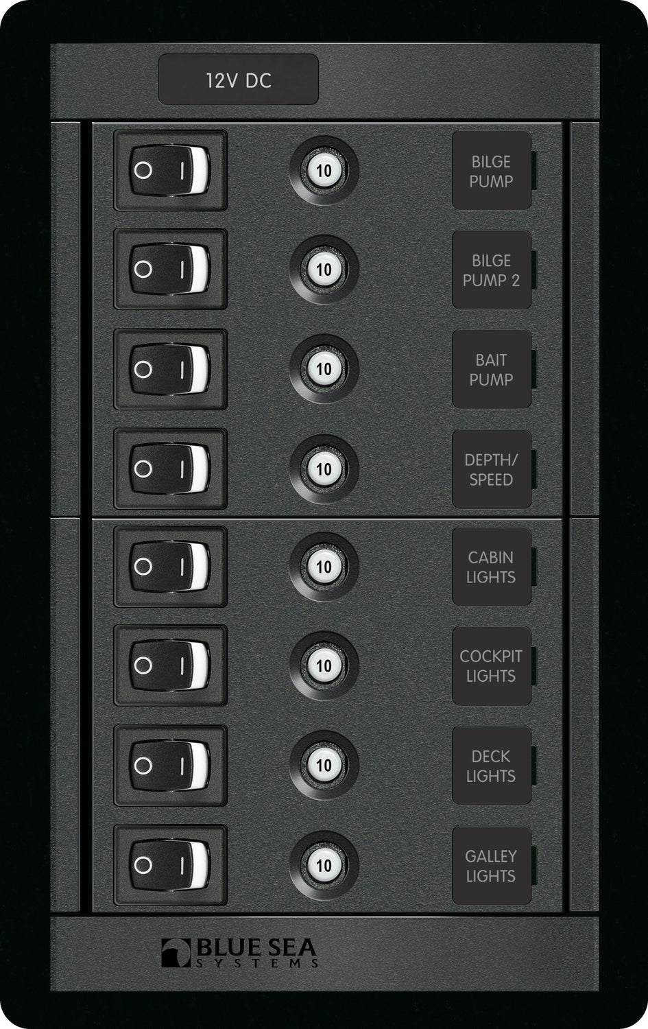 Blue Sea Systems Schaltpanel für BSS Automatik-Sicherungen – 8-fach Bordnetzverteilung