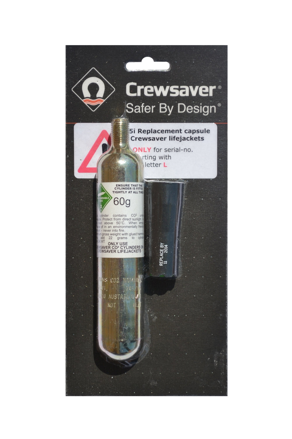 Crewsaver Ersatzpatronen-Set für Crewsaver 290N Rettungswesten mit Seriennummern beginnend mit L (schwarze Kappe). Patrone 60g